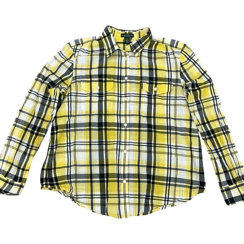 Lauren Jeans Co.‎ Plaid Button Down Shirt Long Sleeve Yellow 1X EUC
